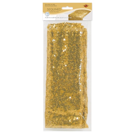 Beistle 11.25" x 6.25ft. Gold Sequined Table Runner